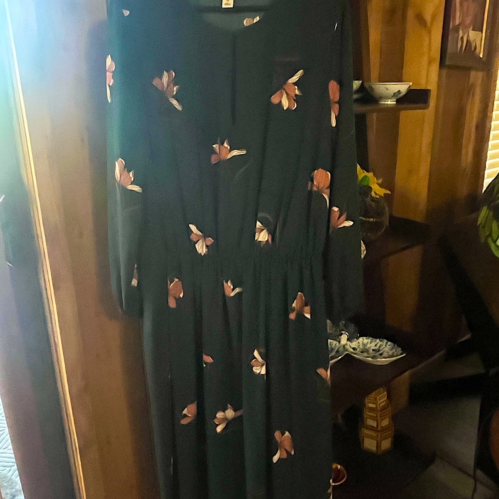 Hunter green dress with floral design